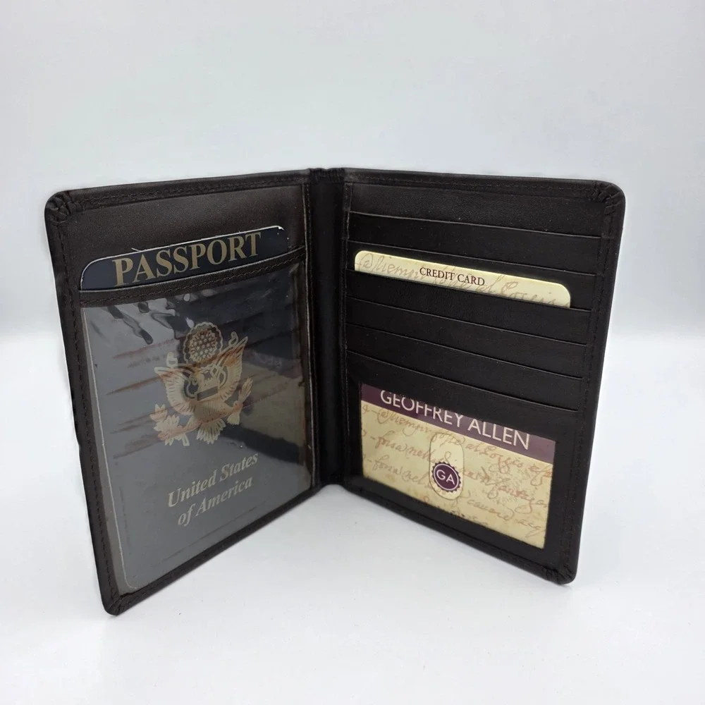 New Geoffrey Allen Genuine‎ Leather Passport Holder Wallet Brown